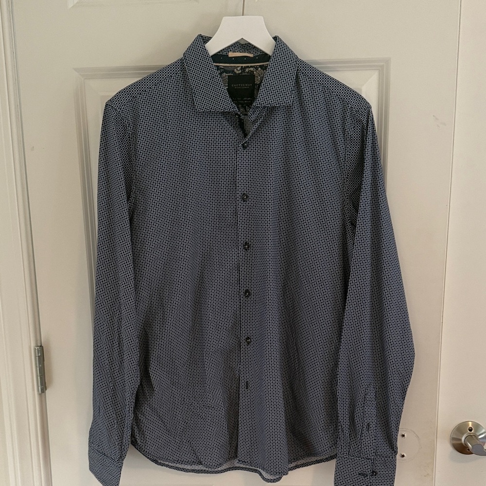 Cactus Man Ricky Singh Men's Patterned Navy Button-Down Shirt Size L